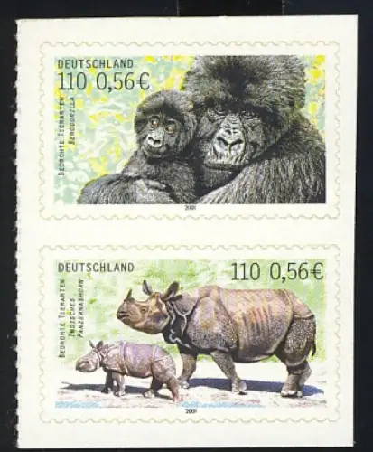 2204-2205 Tiere SELBSTKLEBEND - Satz aus MH 44 Bedrohte Tierarten 2001, **