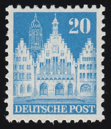 Bizone 84 WB Bauten 20 Pf. blau, weit gezähnt, postfrisch **