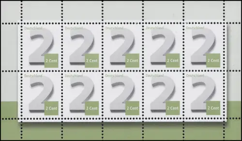 3042 Ergänzungsmarke 2 Cent - 10er-Bogen, postfrisch **