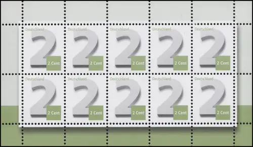 3042 Ergänzungsmarke 2 Cent - 10er-Bogen, postfrisch **