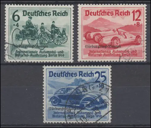 695-697 Nürburgring-Rennen 1939, 3 Werte mit Aufdruck komplett, Satz gestempelt