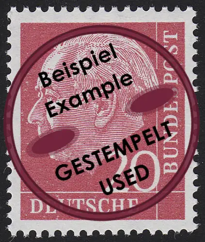 185x YwII Heuss 20 Pf, Type II, gestempelt O