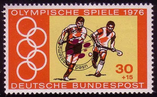 888 Montreal 30+15 Pf Feldhockey aus Block, gestempelt O