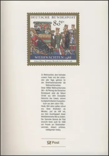 Jahresgabe der Post Weihnachten 1988, ohne Marke