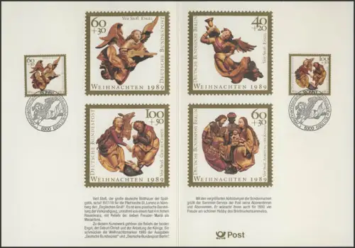 Jahresgabe der Post Weihnachten mit Bund-Marken, ESSt Bonn 1989