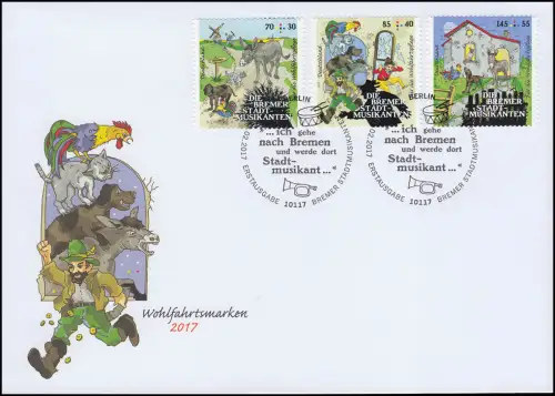 Wohlfahrt 2017 - Märchen Die Bremer Stadtmusikanten, FDC ESST Berlin