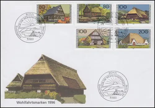 Wohlfahrt 1996 - Bauernhäuser, FDC ESST Bonn