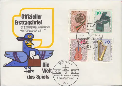 Wohlfahrt 1973 - Musikinstrumente, FDC ESST Bonn