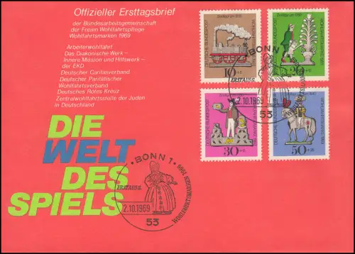 Wohlfahrt 1969 - Die Welt des Spiels Zinnfiguren, FDC ESST Bonn