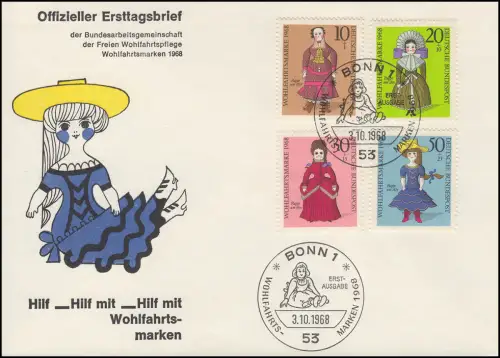 Wohlfahrt 1968 - Puppen, FDC ESST Bonn