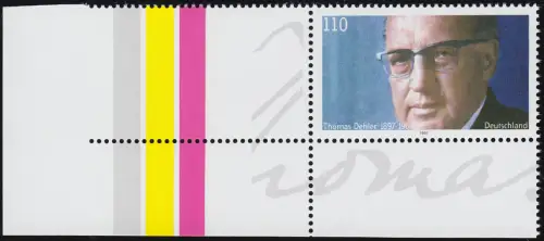 1963L Dehler - Ecke unten links, überbreite Ränder mit Farbstreifen, postfrisch **