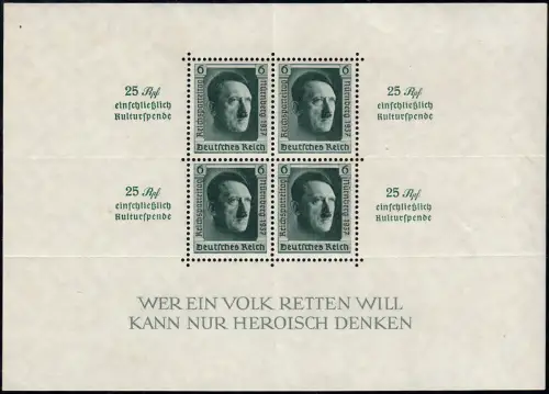 Block 11 Reichsparteitag 1937, postfrisch - leider rückseitig etwas stockig