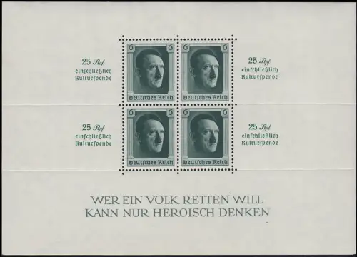 Block 9 Hitler Zudruck KULTURSPENDE, minimal fleckige Rückseite, postfrisch **