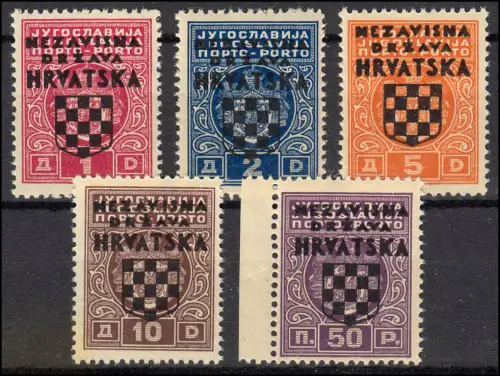 Kroatien Portomarken 1-5, kompletter Satz, sauber postfrisch ** 
