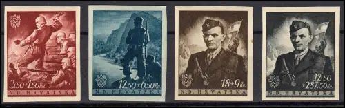 Kroatien 158-161 UNGEZÄHNT, Satz (mit der seltenen 161U) postfrisch **