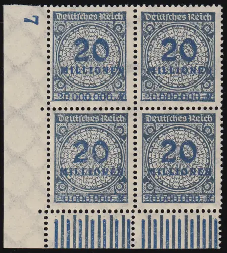 319A Wb 20 Millionen Eck-Vbl. unten links, ungefaltet postfrisch ** geprüft BPP