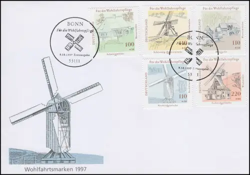 Wohlfahrt 1997 - Windmühlen, FDC ESST Bonn