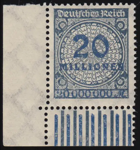 319A Wb 20 Millionen Bogenecke unten links, ungefaltet postfrisch ** geprüft BPP