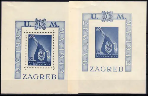 Kroatien Block 3A und B - je ein Block gezähnt und ungezähnt, Satz postfrisch **
