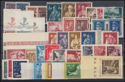 Kroatien Lot mit über 40 Marken aus 1941-1945, alles sauber postfrisch ** 
