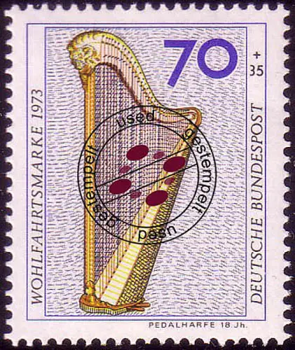 785 Wohlfahrt Musikinstrumente 70+35 Pf Pedalharfe, gestempelt O