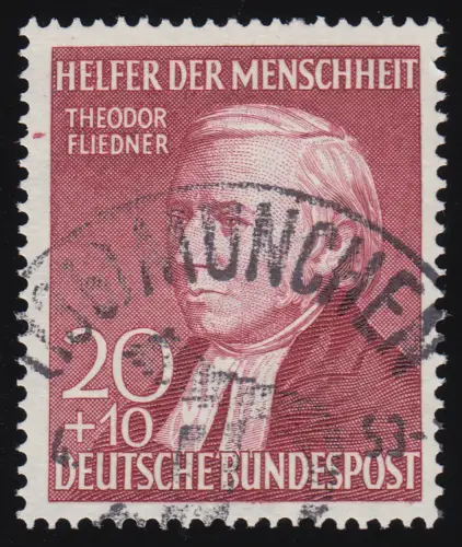 158II Theodor Fliedner 20+10 Pf, Plattendruck (großes Markenbild, braunrot) O