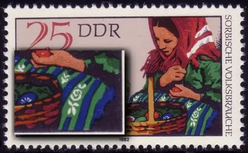 2718I Sorben 25 Pf PLF I - blaue Schürzenstreifen ohne weiße Perlen, Feld 27, **