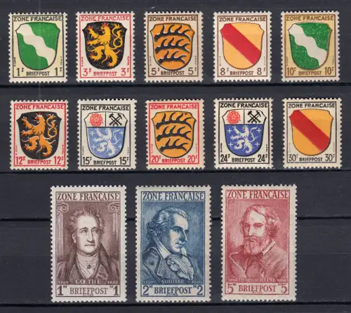 1-13 Wappen & Dichter 1945 - postfrischer, kompletter Satz ** / MNH