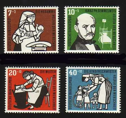 243-246 Wohlfahrt 1956 Kinderpflege / Hebamme / Semmelweis - Satz postfrisch **