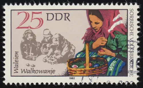 2718I Sorben 25 Pf PLF I - blaue Schürzenstreifen ohne weiße Perlen, Feld 27, O