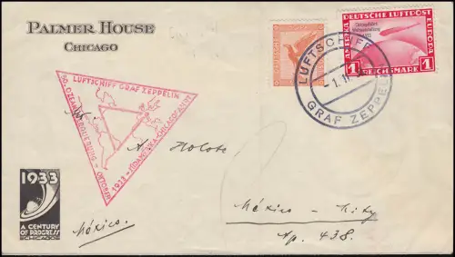 496 - 1 RM Chicagofahrt LZ 127 Graf Zeppelin von Chicago nach Mexiko, 1.11.1933