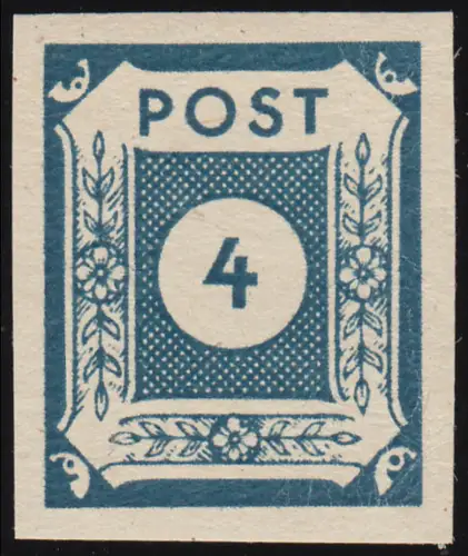 SBZ 53c Ziffer 4 Pf, seltene Farbe schwarzgraublau, postfrisch ** FA BPP