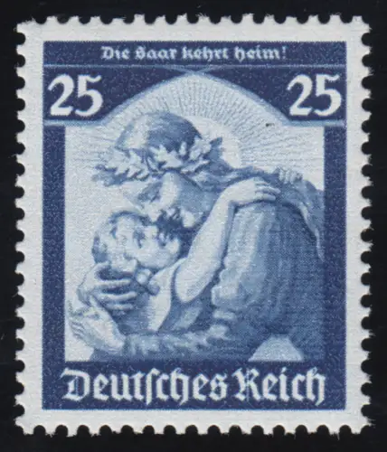 568 1935 Saarabstimmung 25 Pf kräftig dunkelblau (Nachauflage), postfrisch **