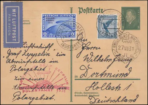 Deutsches Reich Luftschiff Graf Zeppelin 2 RM, Polarfahrt / Eisbrecher Juli 1931