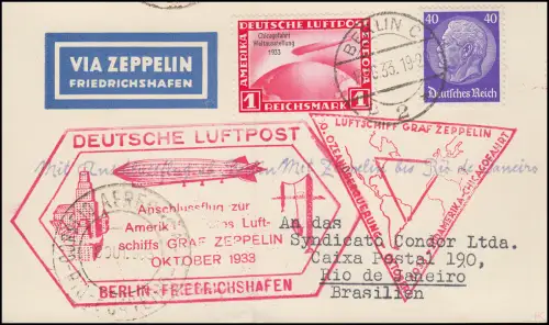 496 - 1 RM Chicagofahrt LZ 127 Graf Zeppelin von Berlin nach Rio, 13.10.1933