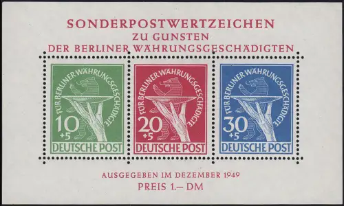 Block 1 Währungsgeschädigte, postfrisch **, geprüft BPP
