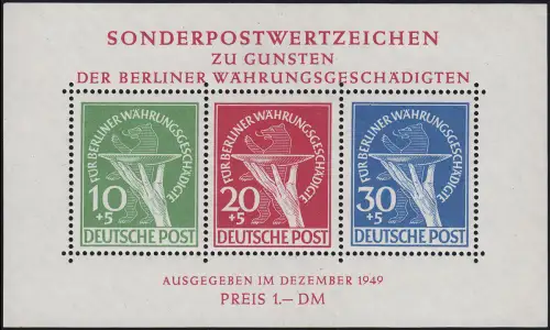 Block 1 Währungsgeschädigte, postfrisch **, geprüft BPP