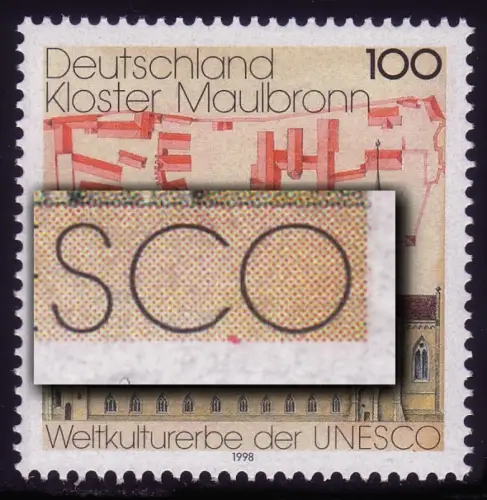 1966 Maulbronn - Plattenfehler roter Fleck unter CO, Feld 6, **