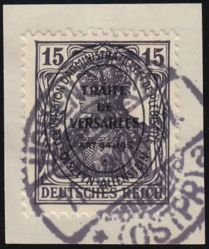 Allenstein 17 b Oval-Aufdruck Germania 15 Pf bessere Farbe, O gepr. Gruber BPP