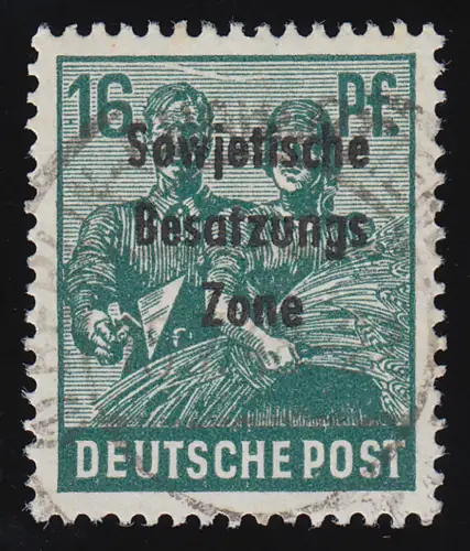 188 a PF II SBZ-Aufdruck 16 Pf. mit Plattenfehler II gebogener Riss, O FA BPP