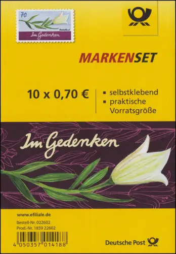 FB 68 Trauer: In Gedenken, Folienblatt mit 10x3313 **