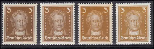 385-386 Goethe: Farbvarianten-Set mit 4 Werten, alle ** postfrisch