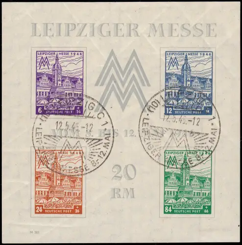 Block 5XZ Leipziger Messe STEIL fallende Stufen, SSt Leipzig 12.05.1946, FA BPP