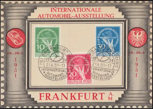 68-70 Währungsgeschädigte Satz auf Karte Automobilausstellung FRANKFURT 21.4.51