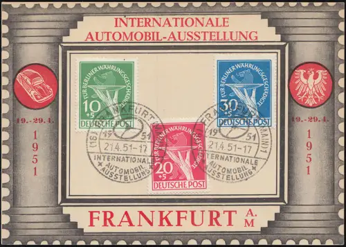 68-70 Währungsgeschädigte Satz auf Karte Automobilausstellung FRANKFURT 21.4.51