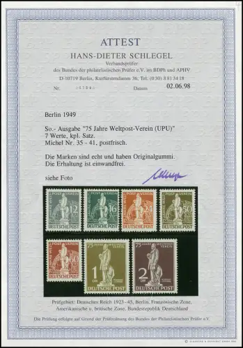 35-41 Stephan / UPU komplett postfrisch **, Fotoattest Schlegel einwandfrei