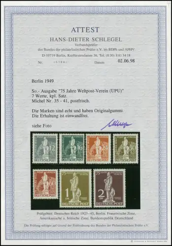 35-41 Stephan / UPU komplett postfrisch **, Fotoattest Schlegel einwandfrei