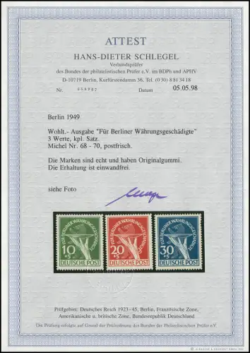 68-70 Währungsgeschädigte, kompletter Satz postfrisch ** FA Schlegel einwandfrei