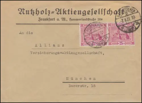 100 Neues Rathaus Saarbrücken MeF auf Brief Nutzholz-AG SAARBRÜCKEN 7.2.1927