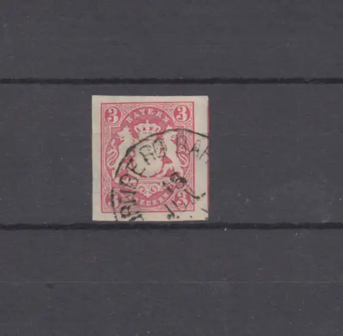 Bayern 15 Wappen 3 Kreuzer - Stempel 20a Einkreisstempel NÜRNBERG BAHNHOF 18.6.